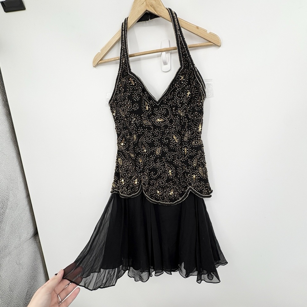 Vintage Niteline Beaded Halter Slip Dress Women 2 Fairy Whimsigoth Glam 90s Y2K